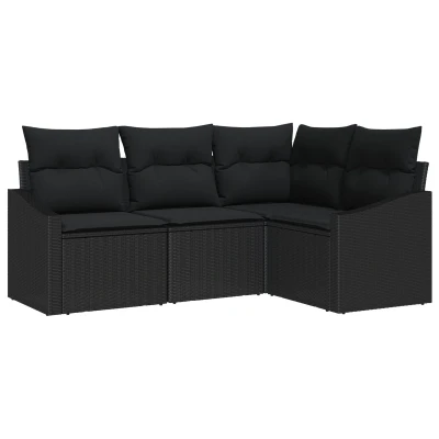 Afbeelding van vidaXL Tuinbank Set van 4 Zwart Rattan, Polyester, Staal