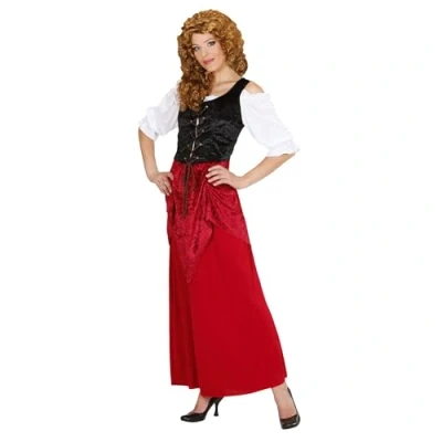 Afbeelding van Widmann Middeleeuwen &amp; Renaissance Kostuum Vlaamse Taveerne Deerne Vrouw Rood Medium Carnavalskleding Verkleedkleding