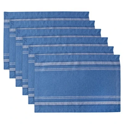 Afbeelding van DII Franse Stripe Tafelblad Collectie Boerderij Stijl Eettafel Linnen Placemat Set, 13x19, Blauw Chambray, 6 delig