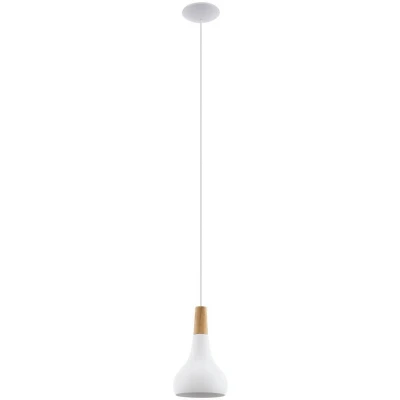 Afbeelding van EGLO Sabinar hanglamp, pendellamp van staal en hout, plafondlamp hangend in geborsteld wit, bruin, E27 fitting, Ø 18 cm, FSC gecertificeerd