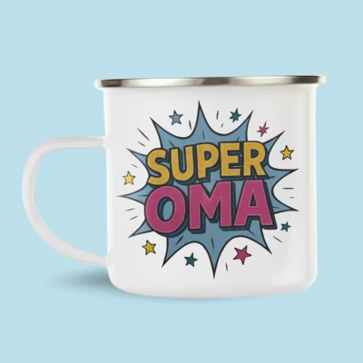 Afbeelding van NietMokken.nl Super oma mok Grappige emaille voor Origineel cadeau 360 ml Grootmoeder beker met tekst Leuk verjaardag of zomaar