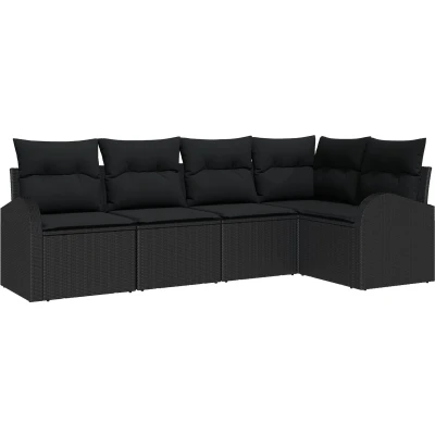 Afbeelding van vidaXL 5 Delige Tuin Sofa Set met Kussens Zwart Poly Rattan
