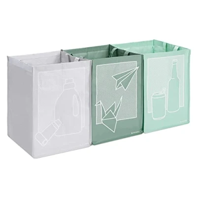 Afbeelding van Navaris set van 3 recycletassen Zakken voor afvalscheiding glas, kunststof, en papier 30x30x43cm per tas Afvaltassen stevig polypropyleen