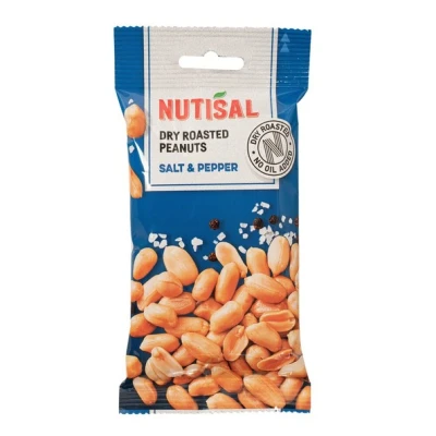 Afbeelding van Nutisal Peanuts Dry Roasted Salt &amp; Pepper Zakje 60 Gr