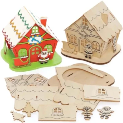 Afbeelding van Baker Ross FE895 Kerstman werkwinkel houten model set Pak van 3, Theelichthouder om te Versieren en Tentoon Stellen, Ideaal Kinder Knutselproject,