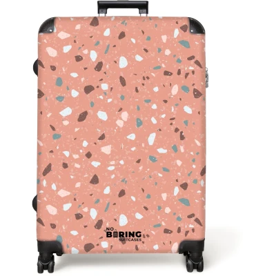 Afbeelding van NoBoringSuitcases.com® Koffer groot Reiskoffer lichtgewicht Terrazzo patroon veelkleurig roze Rolkoffer met 4 wielen Grote trolley XL 98 liter bagage