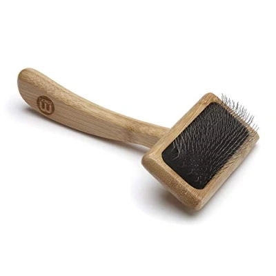 Afbeelding van Mikki Bamboe zachte pin gladde borstel voor hond, kat, puppy, medium, lange en krullende jassen, verwijdert knopen, klitten, dood haar, handgemaakt van natuurlijke bamboe, klein