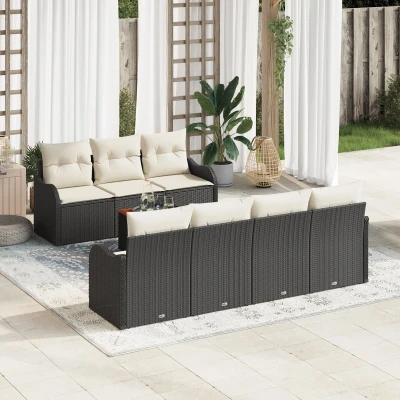 Afbeelding van vidaXL 8 delige Tuinbank Set met Kussens Zwart Poly Rattan Acacia, 2 zits