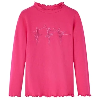 Afbeelding van Kindershirt met lange mouwen ballerinaprint 128 felroze