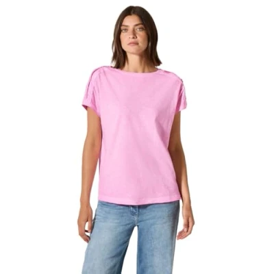 Afbeelding van Cecil MIT Knopfdetail Tshirt print, Dames, Maat: XS, Pink