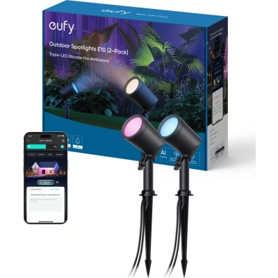 Afbeelding van eufy Buitenspot E10, set van 2, slimme bekabelde RGBWW ledspots, IP65 weerbestendig, voor tuin en terras, bedienbaar met Alexa app, veelzijdige AI lichtmodi feesten, koppeling camera&#039;s