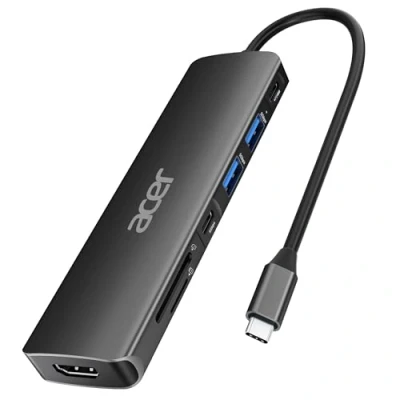 Afbeelding van Acer USB C hub, 7 in 1 naar HDMI dock, 2 USBA 3.1 GEN1 en 5Gbps Type datapoort, 4K poort, PD 100W opladen, SD kaartlezer, voor iPad Pro MacBook laptops meer (zwart)