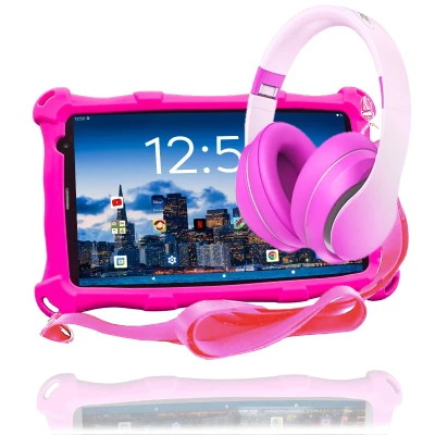 Afbeelding van AngelTech Kinderpakket PRO MAX Kindertablet + Kinderkoptelefoon Combipakket Roze