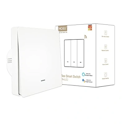 Afbeelding van MOES ZigBee Smart Wandlichtschakelaar geen neutrale draad vereist, condensator nodig, Life Tuya afstandsbediening, werkt met Alexa, Google Home, Hub vereist,1 Gang, Wit
