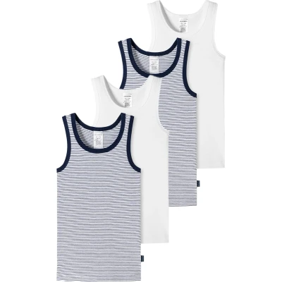 Afbeelding van Schiesser 4ER PACK Hemd Weiß blau gestreift voor kinderen, Maat: 92,