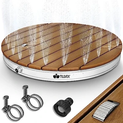 Afbeelding van Tillvex® Tuindouche outdoor tot 4 m fonteinhoogte, ronde vloerdouche met voetwiel, buitendouche antislip, saunadouche...