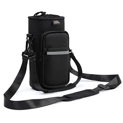 Afbeelding van Nuovoware Draagtas voor waterflessen, 1183 ml, flessenhouder, verstelbare schouderriem, 40 zakken, neopreen hoes sportwaterflessen, accessoires wandelen, reizen, kamperen, koolstofzwart