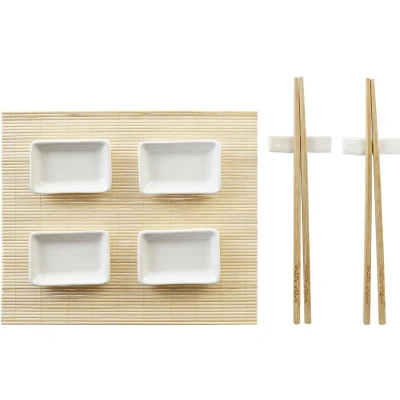 Afbeelding van 9 delige sushi serveer set bamboe voor 2 personen Bordjes