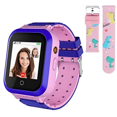 Afbeelding van 4G Smartwatch voor kinderen, waterdichte kindersmartwatch met GPS tracker, oproepen, alarm, stappenteller, camera, SOS, touchscreen, wifi, bluetooth polshorloge jongens en meisjes, roze T3