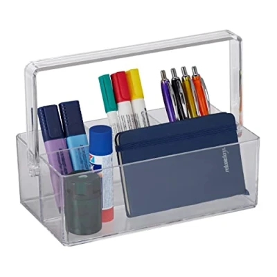 Afbeelding van Relaxdays pennenbak kunststof bureau organizer make up met handvat klein