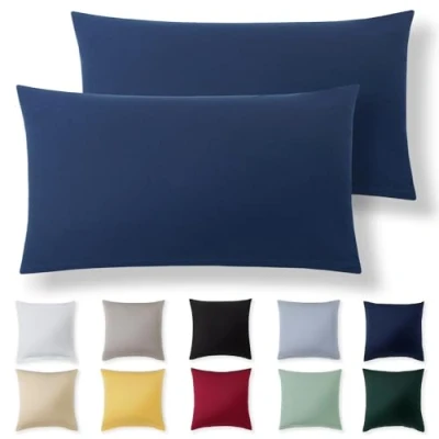 Afbeelding van Alreya kussensloop 40 x 70 cm (set van 2) blauw 100% jersey katoen voor kussen cm, hoofdkussenslopen, superzachte kussenslopen met ritssluiting