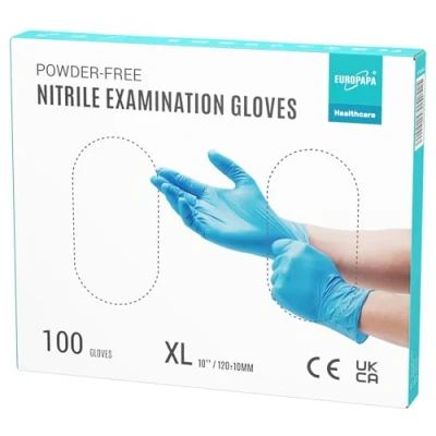 Afbeelding van EUROPAPA® Wegwerphandschoenen, onderzoekshandschoenen, nitril handschoenen, poedervrij, zonder latex, niet steriel, latexvrij, disposible handschoenen (XL, Blauw)