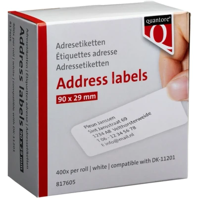 Afbeelding van Labeletiket Quantore DK 11201 29x90mm adres wit