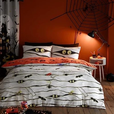 Afbeelding van Bedlam Halloween Kids Glow in the Dark Dekbedset Mummie Eenpersoonsbedset wit