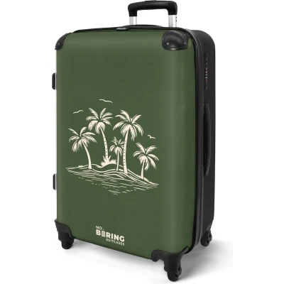 Afbeelding van NoBoringSuitcases.com® Koffer groot Rolkoffer lichtgewicht Groen met beige palmbomen Reiskoffer 4 wielen Grote trolley XL 20 kg bagage