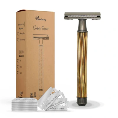 Afbeelding van Safety Razor Bamboe Handvat Dun + 20 mesjes met Scheermesje Unisex Vrouwen Dames Mannen Single Blade