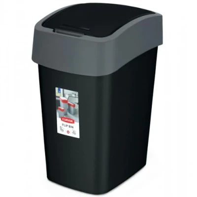 Afbeelding van Curver Multifunctionele afvalbak Flip 25L grijs, plastic, zwart/zilver, 26x34x47 cm