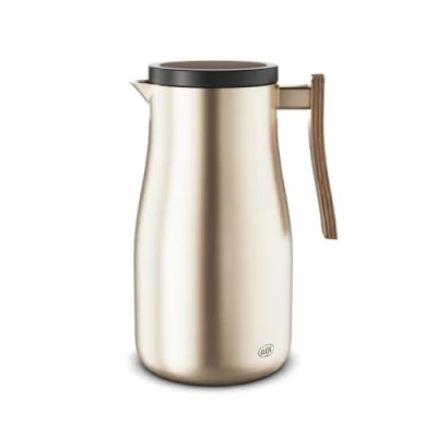 Afbeelding van alfi Studio Allure Thermoskan, 1,0 l, champagnegoud met houten elementen, dubbelwandig roestvrij staal, thermoskan houdt 12 uur warm, 24 koud, draaisluiting, grote opening, BPA vrij