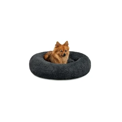 Afbeelding van lionto Donutbed voor honden en katten, pluizig rond hondenbed kleine grote huisdieren, (L) 60 cm Ø, zacht kattenbed van knuffelpluche, hondenkussen met extra dikke vulling, donkergrijs