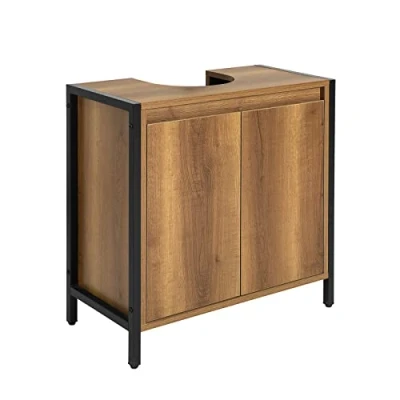 Afbeelding van Sobuy Wastafel onderkast Wastafelmeubel Badkamerkast Badkamer Wastafelkast Industriële Stijl sifon uitsparing H60 x B60 D30 cm, BZR63 PF