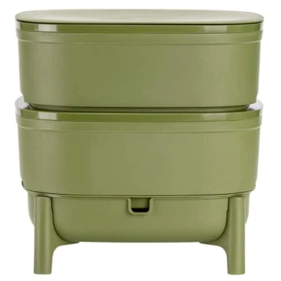 Afbeelding van Vermicompost Wormbox voor keuken en balkon, lijkt op turf, designemmer van 100% gerecycled kunststof, volume 30 l, groen