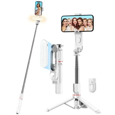 Afbeelding van Selfie Stick met Verbeterd Statief Lang Vullicht, Uitbreidbaar 111cm Mobiele Telefoon 360 Draadloze Afstandsbediening Roteren Voor Reizen Compatibel Iphone Samsung