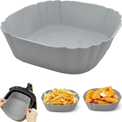 Afbeelding van Siliconen pan voor luchtfriteuse, mand van siliconen, herbruikbare accessoires, friteuse zonder olie, airfryer, 3 tot 4,5 l, vierkant, antiaanbaklaag, magnetron, bakplaat, 20 cm