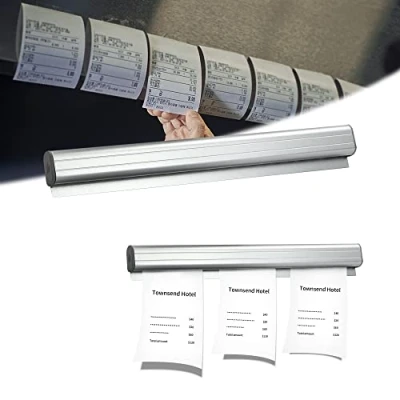Afbeelding van Bonrail Bonbar gastronomie bonhouder notitielijst zelfklevend aluminium bestelhouder klemlijst briefhouder voor Hold Orders, keuken ticket, bar, kantoor, bestelling, 30 cm