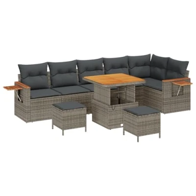 Afbeelding van vidaXL 9 delige tuin sofa set met kussens grijs poly rattan acacia