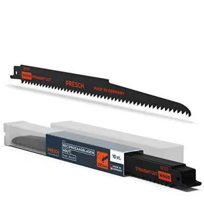 Afbeelding van Presch reciprozaagbladen hout 280mm 10 st. (lang) zaagsnede 6 250mm voor hout, PVC buizen en meer. Zaagbladen set incl. doos