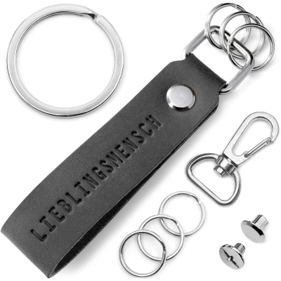 Afbeelding van FABACH leren sleutelhanger met verwisselbare sleutelring in geschenkverpakking voor beste vriend en partner favoriete persoon gravering lanyard