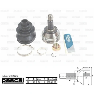 Afbeelding van Homokineet reparatie set, aandrijfas PASCAL G1K022PC