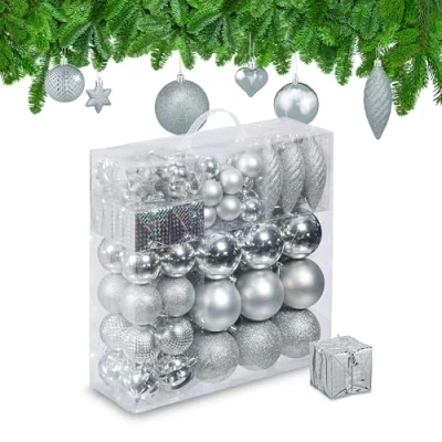 Afbeelding van Relaxdays kerstballen kerstboom ballen kerstboomversiering kunststof set van 110 zilver