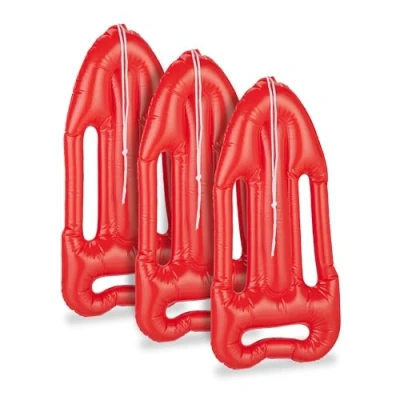 Afbeelding van Relaxdays opblaasbare reddingsboei, set van 3, voor carnaval, beachparty &amp; themafeest, reddingsplank met touw, rood