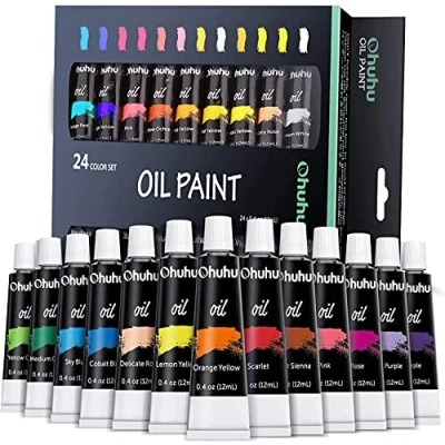 Afbeelding van Ohuhu Olieverfset, 24 kleuren, 12 ml/buisjes, olieverf, starterset op canvas en schilderen, niet giftig, kunstenaarskwaliteit, olieverf voor kunstenaars, beginners, volwassenen, kunstschilders