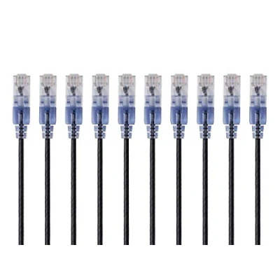 Afbeelding van Monoprice 115157 SlimRun Cat6A Ethernet patchkabel Snagless RJ45 UTP pure kale koperdraad 10G 30AWG 1,5 m zwart 10 stuks