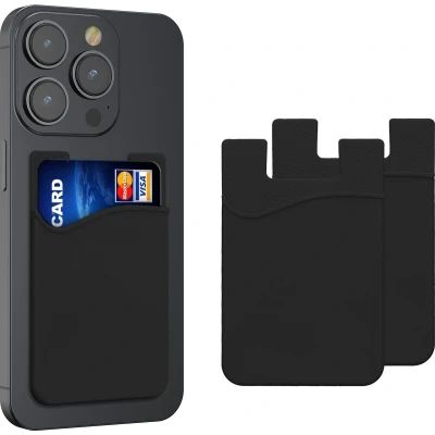 Afbeelding van kwmobile 3 x zelfklevende kaarthouder voor telefoon, siliconen hoes smartphone, blauw kaartformaat, zwart
