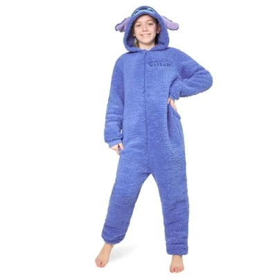 Afbeelding van Disney Stitch Fleece Onesie voor kinderen tieners met capuchon 4 14 Jaar Kinder PJ&#039;s Comfortabele Loungewear Cadeaus meisjes (Blauwe Stitch, 11 12 Jaar)