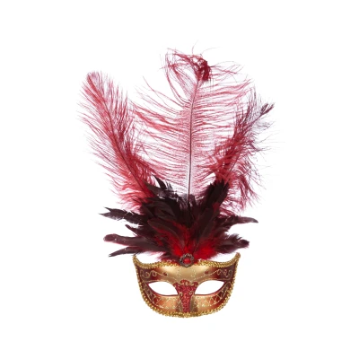 Afbeelding van Venetiaans masker grote veer rood