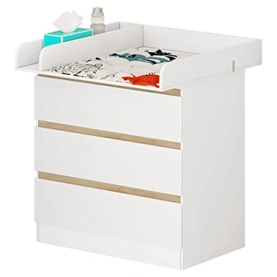 Afbeelding van WOLTU Wikkeltafel luierstation met 3 schuifladen, babymeubel van spaanplaat en MDF wit WT002+WT003